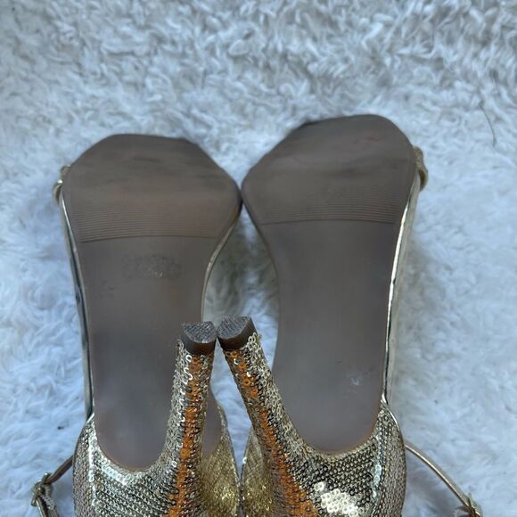 Torrid Gold sequins ankle strap heels sandals double wide size 12 - Picture 11 of 11